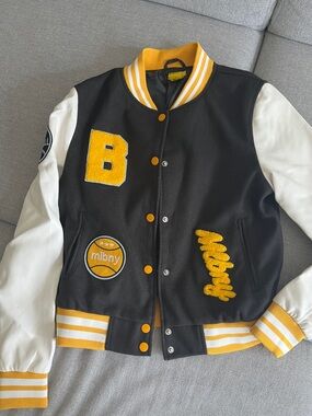 Daisy Black and Yellow Varsity Jacket with White Sleeves